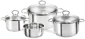 Kopf Topf-Set Merkur 4-teilig, Edelstahl (4-tlg), Induktionstöpfe mit Schüttrand, Literskala und Glasdeckel