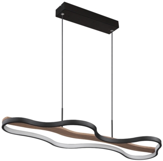 LED Hängeleuchte, Metall, Schwarz-matt, Holz, Dimmbar, L 80,6 cm