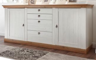 Sideboard Hemsby in weiß Pinie / Eiche Landhaus 210 x 91 cm