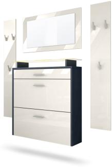 Vladon Garderobe Malea, Garderobenset bestehend aus 1 Hängeschuhschrank, 1 Wandspiegel und 2 Garderobenpaneele, Anthrazit matt/Creme Hochglanz, inkl. LED-Beleuchtung RGB