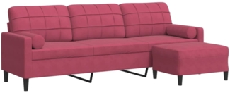 vidaXL 3-Sitzer-Sofa mit Hocker Weinrot 210 cm Samt 3278281
