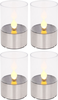 4x LED Solarleuchte, Feuereffekt, Edelstahl, H 11 cm