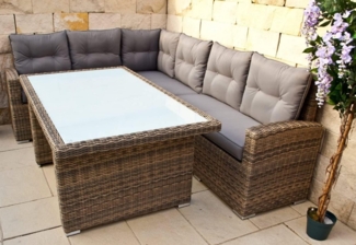 Ragnarök Möbel-Design Gartenlounge-Set Dining Lounge Wieland M, (Set, Ecksofa + Tisch, Polyrattan, inkl. aller Polster), integrierte Staufächer unter der Ecklounge, sehr großer Tisch