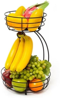 SURFOU Etagere Obstschale Obstkorb 2 Stöckig Obstschale mit Bananenhalter, Stehende Tägliche Küche Moderne Praktische Obstschale