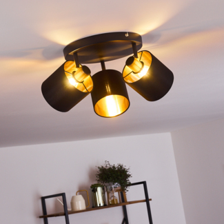 hofstein Deckenleuchte »Costa« runde Deckenlampe aus Metall/Stoff in Schwarz/Gold, ohne Leuchtmittel, 3000 Kelvin, verstellbare Strahler, E14, Spot mit Stoff-Schirmen