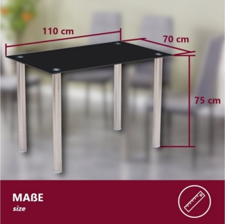HOOZ Essgruppe fürs Esszimmer, Küche und Wohnzimmer Tischplatte 6 mm Sicherheitsglas, (Set, 5-tlg, Tisch mit 4 Stühlen), Tischplatte schwarz, Bezug Stühle schwarz