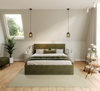 FDM Polsterbett Bettrahmen Bettgestell 90x200, 120x200, 140x200, 160x200, 180x200cm (MADE IN EU - mit hochwertigem fein gewebter Stoff für einen zeitlosen Look, Bettrahmen, Bett, Optional mit Matratze bestellbar, mit großen gepolsterten Kopfteil, mit B...