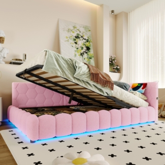 Schlafsofa mit Bettfunktion, Stauraum und Lattenrost, 140x200 cm, Polsterbett, Doppelbett, Jugendbett, Bezug aus Vlies