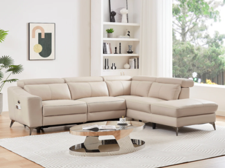 Vente-unique - Ecksofa mit elektrischer Relaxfunktion - Ecke rechts - Leder - Cremefarben - FORLO