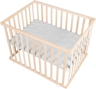 roba Laufgitter 75 x 100 cm - inkl. Schutzeinlage 'roba Style' grau - Höhenverstellbar - Buche natur