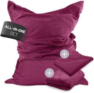 Lumaland Sitzsack Classic XXL All-in-One Set | Riesen Sitzsack XXL mit Cord & Outdoor Bezug für drinnen & draußen | Sofa Sessel mit im Innensack sicher verpackter EPS-Füllung – Hüllen Easy wechselbar