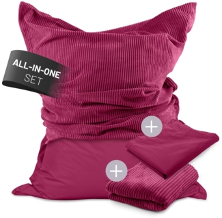 Lumaland Sitzsack Classic XXL All-in-One Set | Riesen Sitzsack XXL mit Cord & Outdoor Bezug für drinnen & draußen | Sofa Sessel mit im Innensack sicher verpackter EPS-Füllung – Hüllen Easy wechselbar