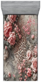 Abakuhaus Spannbettlaken Soft Dekorativer Stoff Bettwäsche Rund-um Elastischer Gummizug, Leopardenmuster Blühender mittelalterlicher Rosengarten