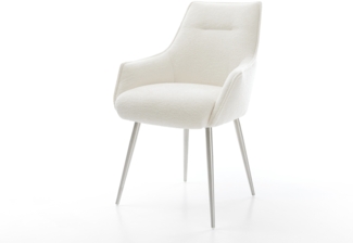 Esszimmerstuhl Alja-Flex mit Armlehnen Bouclé Soft Beige 4-Fuß konisch Edelstahl Taschenfederkern