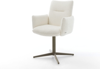 Drehstuhl Jova-Flex mit Armlehnen Bouclé Weiß Fußkreuz Effektfinish Titan 360° drehbar Taschenfederkern