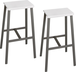 bümö Barhocker 2er Set im Industrial-Design, Barstuhl Weiß-Rohstahl, Barhocker Holz-Sitz ohne Lehne, Hocker mit Gestell aus Metall belastbar bis 120 kg, SMP1-W-T