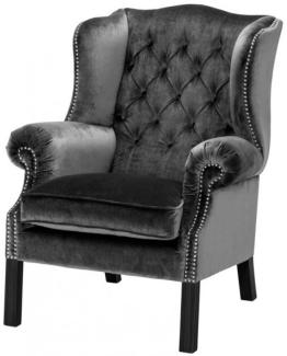 Casa Padrino Luxus Chesterfield Ohrensessel Grau / Schwarz - Sessel Möbel