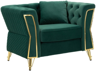Dmora Sessel Gabbiano, Gepolsterter Sitz, Einzelsofa im Wohnzimmer, Stuhl mit Armlehnen, 104x83 h76 cm, Grün Gold