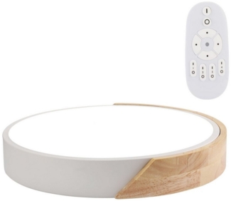 oyajia Deckenleuchte Rund LED Deckenlampe 24W aus Holz & Metall,Küchenlampe Ø30cm 2400LM, Dimmbar mit Fernbedienung, LED fest integriert, Modern LED Deckenleuchte für Schlafzimmer Wohnzimmer Küche Keller