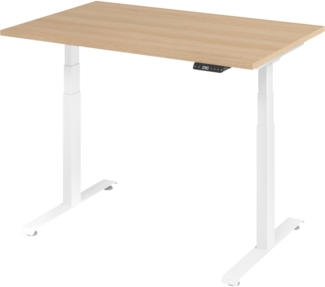 bümö höhenverstellbarer Schreibtisch 120 x 80 cm in Eiche, Gestell weiß - Höhenverstellbar Elektrisch Stehpult mit 3-fach Speicher, Computertisch, Ergonomischer Steh-Sitz Tisch, Bürotisch, LXK65-12-E-W