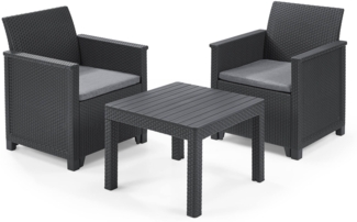 Dmora Loungeset für draußen Petawawa, Outdoor-Lounge mit Couchtisch, Terrassenset mit Kissen, Gartenkomposition mit Sofa und Sesseln, 65x63 h74 cm, Anthrazit