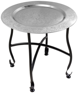 riess-ambiente Beistelltisch MARRAKESCH 40cm silber / schwarz · Wohnzimmertisch aus Metall (Einzelartikel, 1-St), Teetisch · rund · handmade · abnehmbares Tablett · klappbar