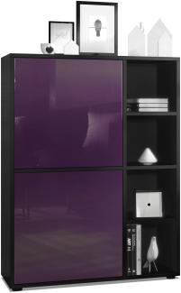 Highboard Schrank Anrichte Cuba mit 8 Fächern, Korpus in Schwarz matt / Fronten in Brombeer Hochglanz