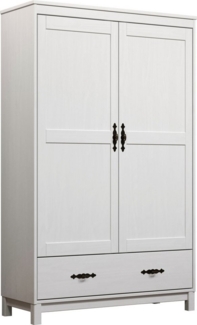 Home affaire Kleiderschrank Sandnes Kieferschrank Schlafzimmer Schrank TOPSELLER weiß (1-St, natürlicher Landhaus-Look B/T/H: 96x38x155cm) Drehtürenschrank aus Massivholz mit Metallgriffen und Schublade