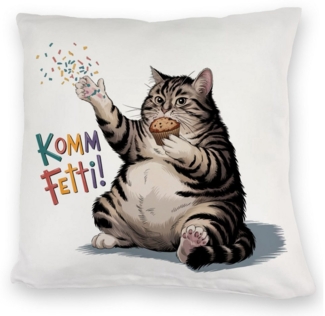 speecheese Dekokissen Pummelige Katze Kuschelkissen - Komm Fetti