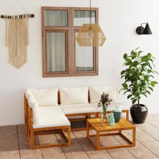 vidaXL 5-tlg. Garten-Lounge-Set mit Auflagen Creme Massivholz Akazie 3057657