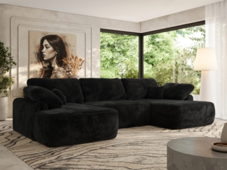 U-förmige Ecke, Ecksofa mit schlaffunktion und bettkasten, lose kissen, Wellenfeder, Big sofa XXL - CUBO U - Schwarz Plüsch