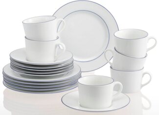 Retsch Arzberg Kaffeeservice Geschirr-Set, Service Heike Blaurand (18-tlg), 6 Personen, Porzellan, maritimer, blauer Rand, Made in Germany, 18 Teile, für 6 Personen