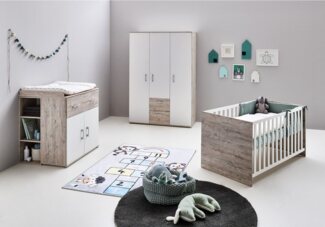 Lüttenhütt Babyzimmer-Komplettset Rieke, mitwachsende Möbel bis ins Jugendalter, toll für kleine Zimmer, (Set, 4-tlg, Kinderbett, Unterbauregal für Wickelkommode, Schrank, Wickelkommode), Made in Germany, Blauer Engel zertifiziert, zeitloses Design