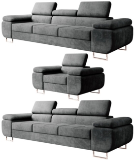M-Punkt24 Polstergarnitur Miami, (3-3-1 Set, 3-1-1, 3-2-1, Samtstoff Grau Anthrazit), mit Bettfunktion und verstellbare Kopfstützen