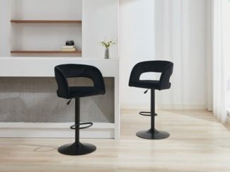 Vente-unique - Barhocker 2er-Set höhenverstellbar - Samt & Metall - Schwarz - LAJUNIA