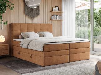 Boxspringbett, Polsterbett, Bett, Schlafzimmer - ERNI-KING - 120x200cm - Orange Stoff - H3