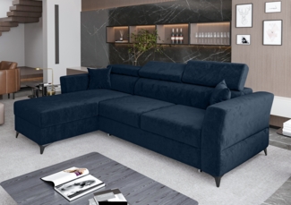 AX LIVING Ecksofa klein mit Schlaffunktion Ribella – 265 cm breit, Blau Links