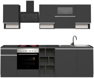 Dmora Vollständige Küche Attiko, Set mit Speisekammer, Küchenzeile Schrank, Linearer Blocksatz, 100 % Made in Italy, 255 x 60 x 85 cm, Anthrazit und Schiefer