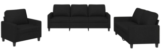 vidaXL 3-tlg. Sofagarnitur mit Kissen Schwarz Stoff 3201432