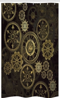 Abakuhaus Duschvorhang Badezimmer Deko Set aus Stoff mit Haken Breite 120 cm, Höhe 180 cm, Steampunk Räder Dunkle Schatten