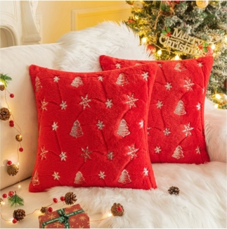 Qelus Kissenbezüge Kissenbezug Weihnachtsbaum Schneeflocke Bestickt Kissenbezüge 45x45 cm, (2 Stück)