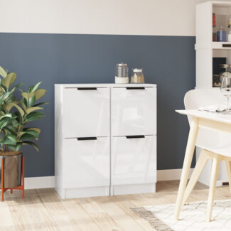 Sideboards 2 Stk. Hochglanz-Weiß 30 x 30 x 70 cm Holzwerkstoff [811182]