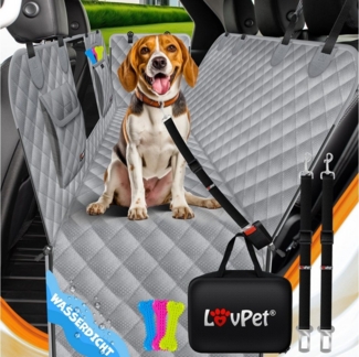 LovPet® 2in1 Hundedecke für Auto Rückbank & Kofferraum mit Seitenschutz und Sichtfenster Kofferraumschutz - Wasserabweisende Hunde Autoschondecke Universal Autoschutzdecke Autodecke Rücksitz Grau