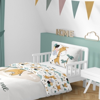 MTOnlinehandel Babybettwäsche Giraffe 100x135 + 40x60 cm, 100 % Baumwolle, Renforcé, 2 teilig, süße Dream Big Little One Kleinkinderbettwäsche mit Reißverschluss