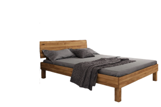 Bett Zigo 1 Sonderlänge 80x220 Wildeiche massiv mit Holzkopfteil und Holzbeinen