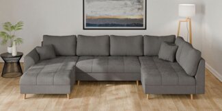 Home affaire Wohnlandschaft CHARRE U-Form mit Ottomane, Maße B/T/H: 310/161/81 cm, feine Steppung, lose Rücken- und Zierkissen, auch in Cord und Bouclé