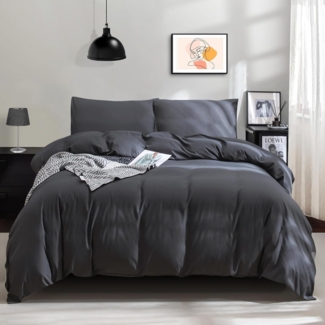 Bettwäsche Set 155x220 Anthrazit Mikrofaser Reißverschluss