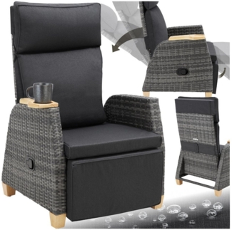 tectake® Rattan Outdoor Sessel, Korbsessel Hochlehner mit Fußstütze und Verstellbarer Lehne, Relaxsessel mit Liegefunktion, Liegestuhl für Balkon, Lounge Möbel für Garten, Sonnenliege, Lesesessel