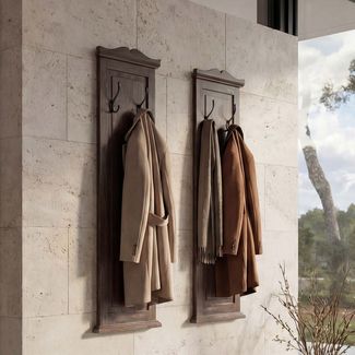 2er-Set Garderobe Wandgarderobe Garderobenpaneel Wandhaken 109 x 28 x 4 cm ~ braun shabby