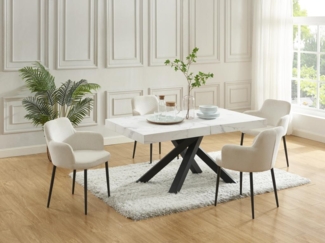 Vente-unique - Esstisch ausziehbar - 6 bis 10 Personen - MDF & Metall - Marmor-Optik Weiß & Schwarz - CATONAV